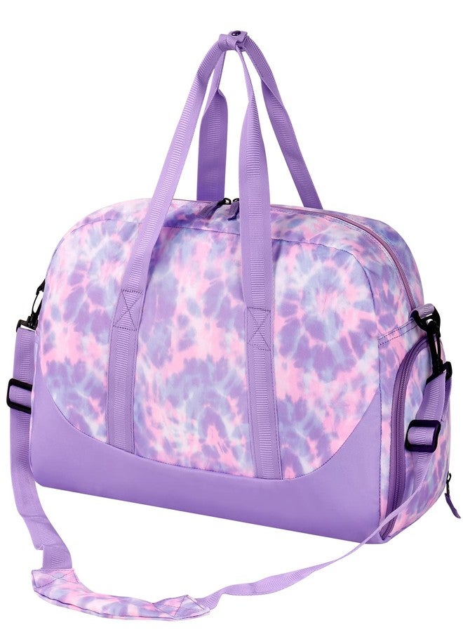 Choco Mocha Duffle Bag Kids Girls - Tie Dye Overnight Bags for Kid with Shoes Compartment, Cute Weekender Bag for Sleepover Travel, Purple - Image 1